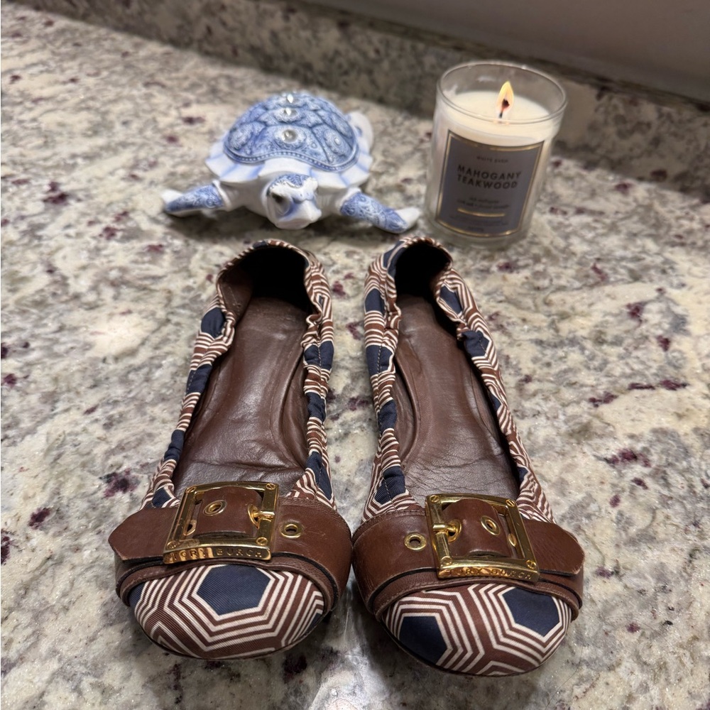 Tory Burch Buckle Sandals Flats Slip Ons Pattern Brown - Picture 2 of 10